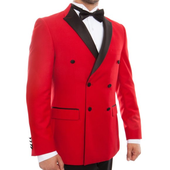 Double Breasted Red Mens Tuxedo w/ Black Pants by Bryan Michaels - Picture 5 of 6